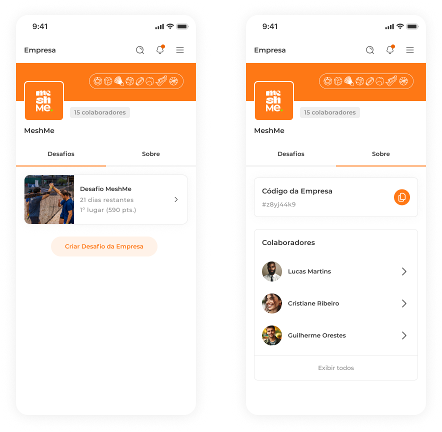 Print da tela com o código da empresa no app